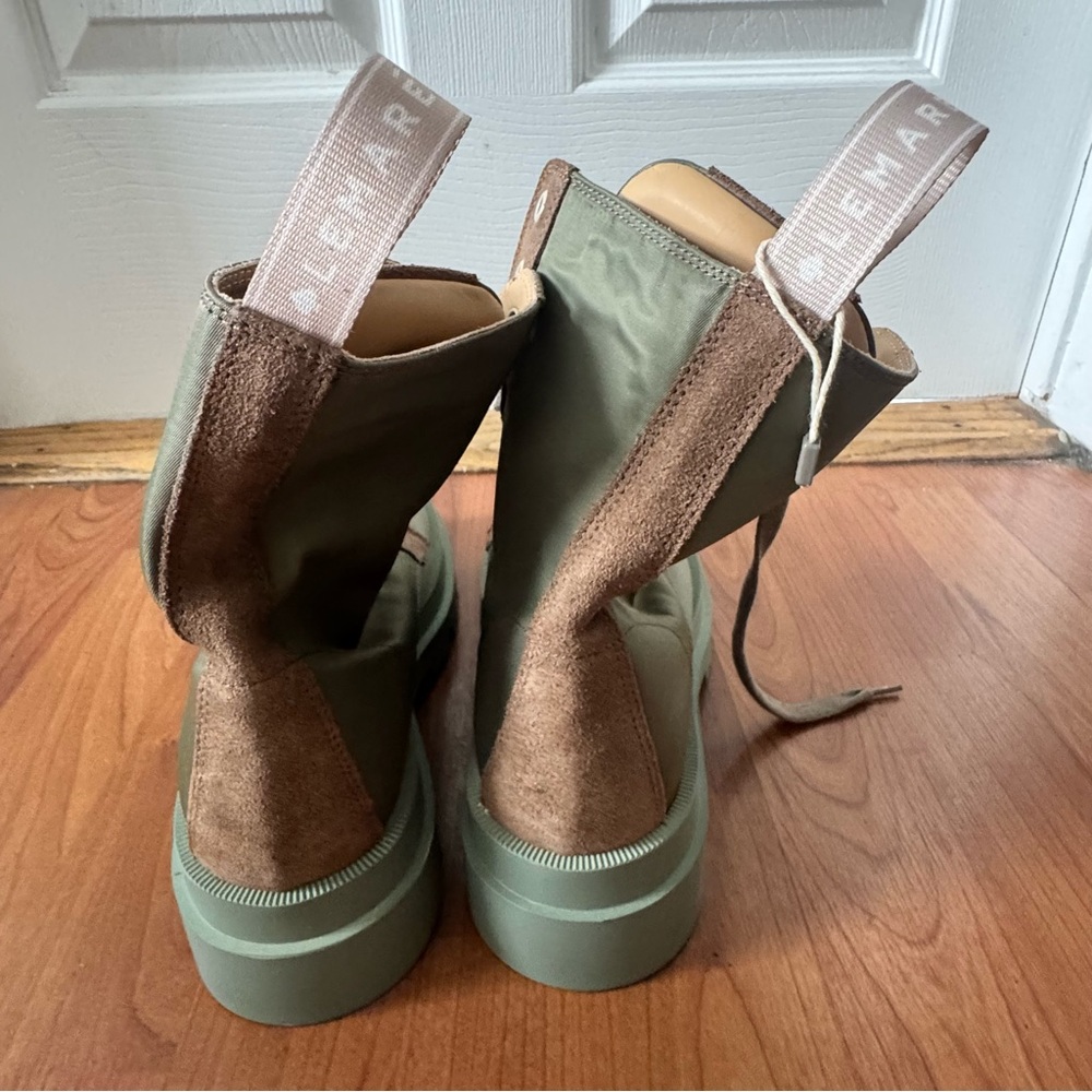 NEW LEMARÉ Olive Green Lace-Up Boots with Suede Heart Logo - Picture 6 of 9